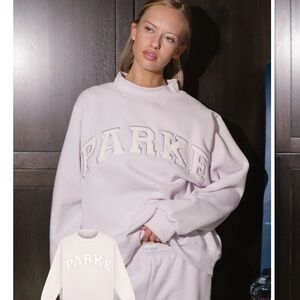 Parke Sport fleece Varsity Mockneck Oversized Crewneck Sweater in Lilac